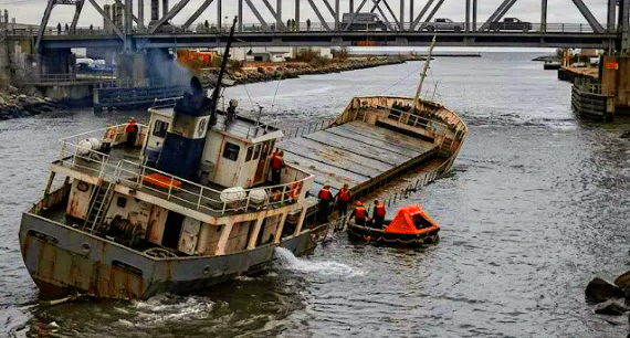 Media for How a Single Minor Component Failure Triggered Grounding, Sinking, and Port Blockage
