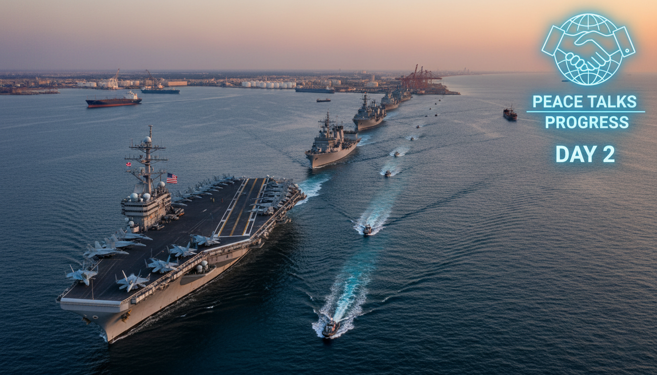 Media for US Naval Blockade of Iranian Ports Enters Second Day as Peace Talks Show Signs of Progress